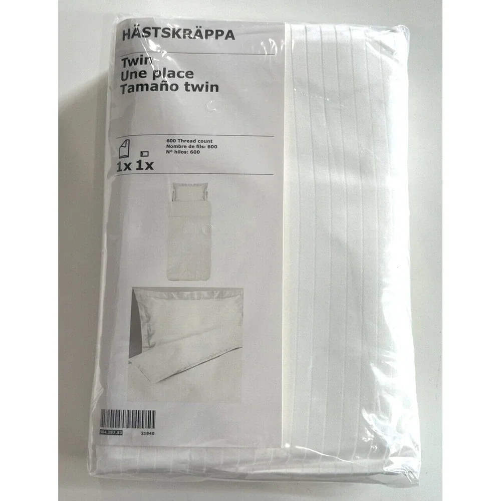 New Ikea Hastskrappa Twin Duvet cover and pillowcase, white 600 Thread count